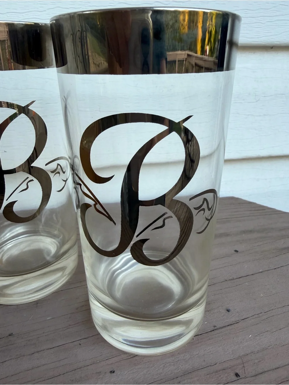 Vintage Monogram B Highball Glasses Set of 6 Silver Rim Barware